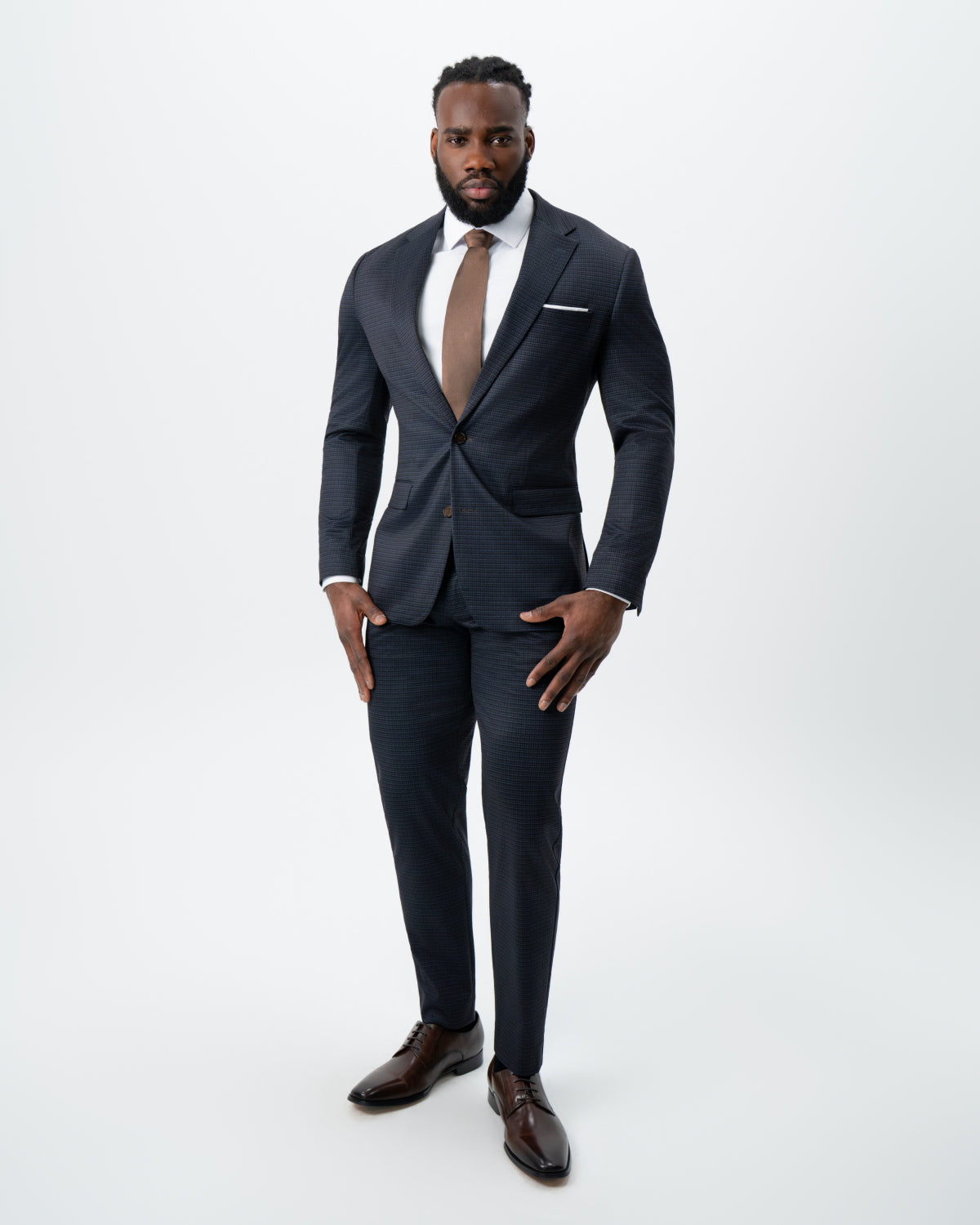 State & Liberty Athletic Fit Stretch Suit - Maroon, Navy, and Black Mini Check