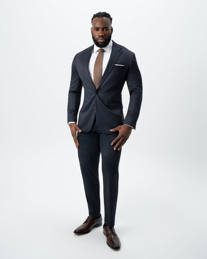 State & Liberty Athletic Fit Stretch Suit - Maroon, Navy, and Black Mini Check