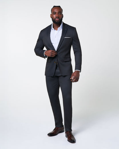 State & Liberty Athletic Fit Stretch Suit - Knit Black & Light Blue Pinstripe