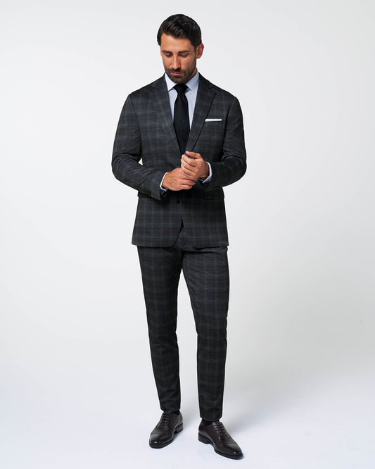 State & Liberty Athletic Fit Stretch Suit - Stone Grey Plaid