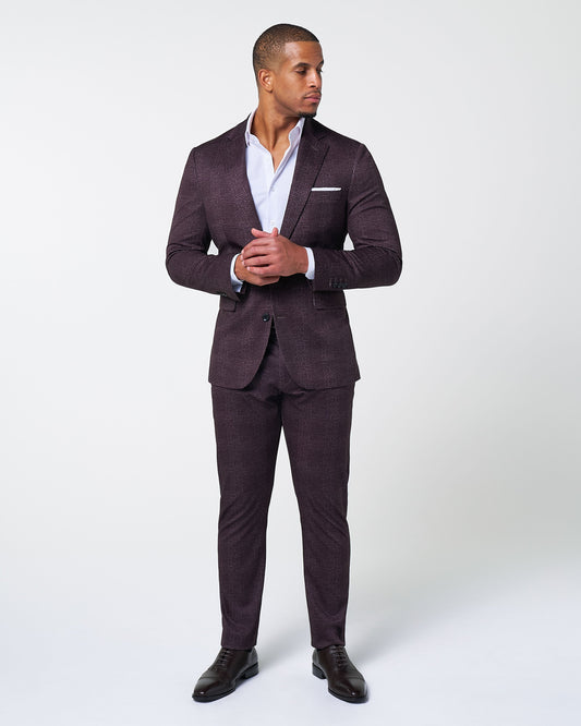 State & Liberty Athletic Fit Stretch Suit - Burgundy Big Plaid