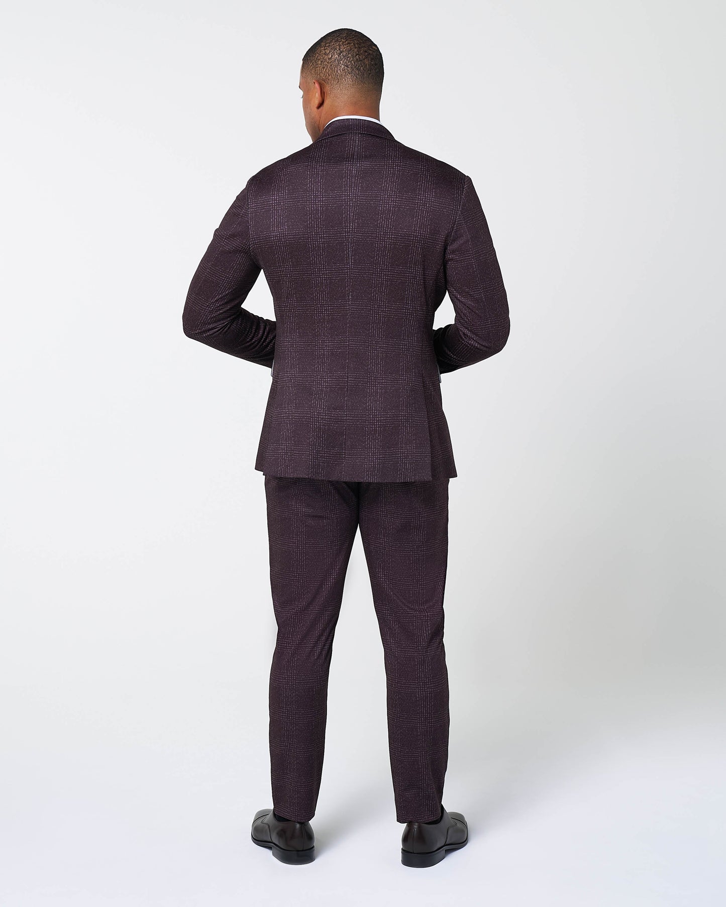 State & Liberty Athletic Fit Stretch Suit - Burgundy Big Plaid