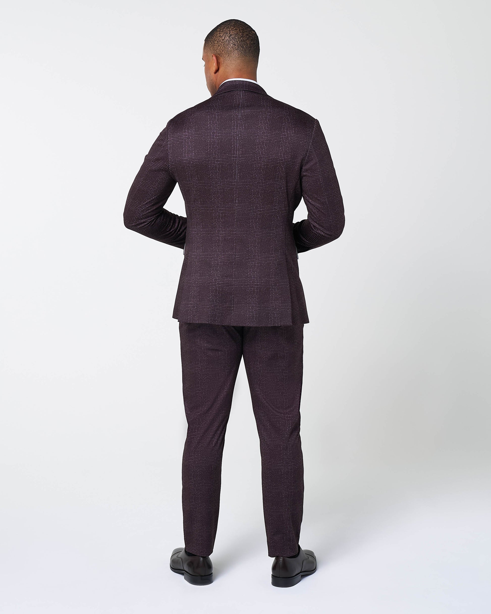 State & Liberty Athletic Fit Stretch Suit - Burgundy Big Plaid