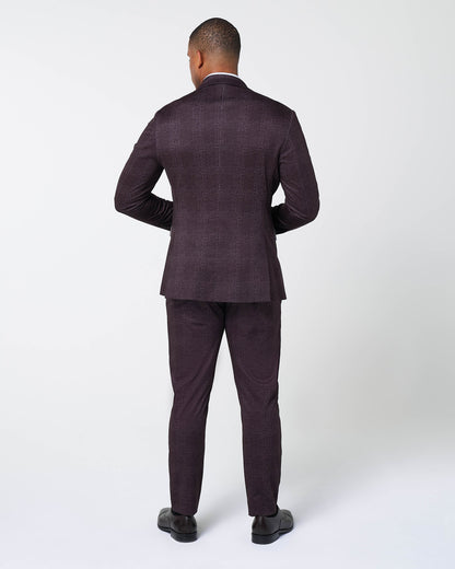 State & Liberty Athletic Fit Stretch Suit - Burgundy Big Plaid