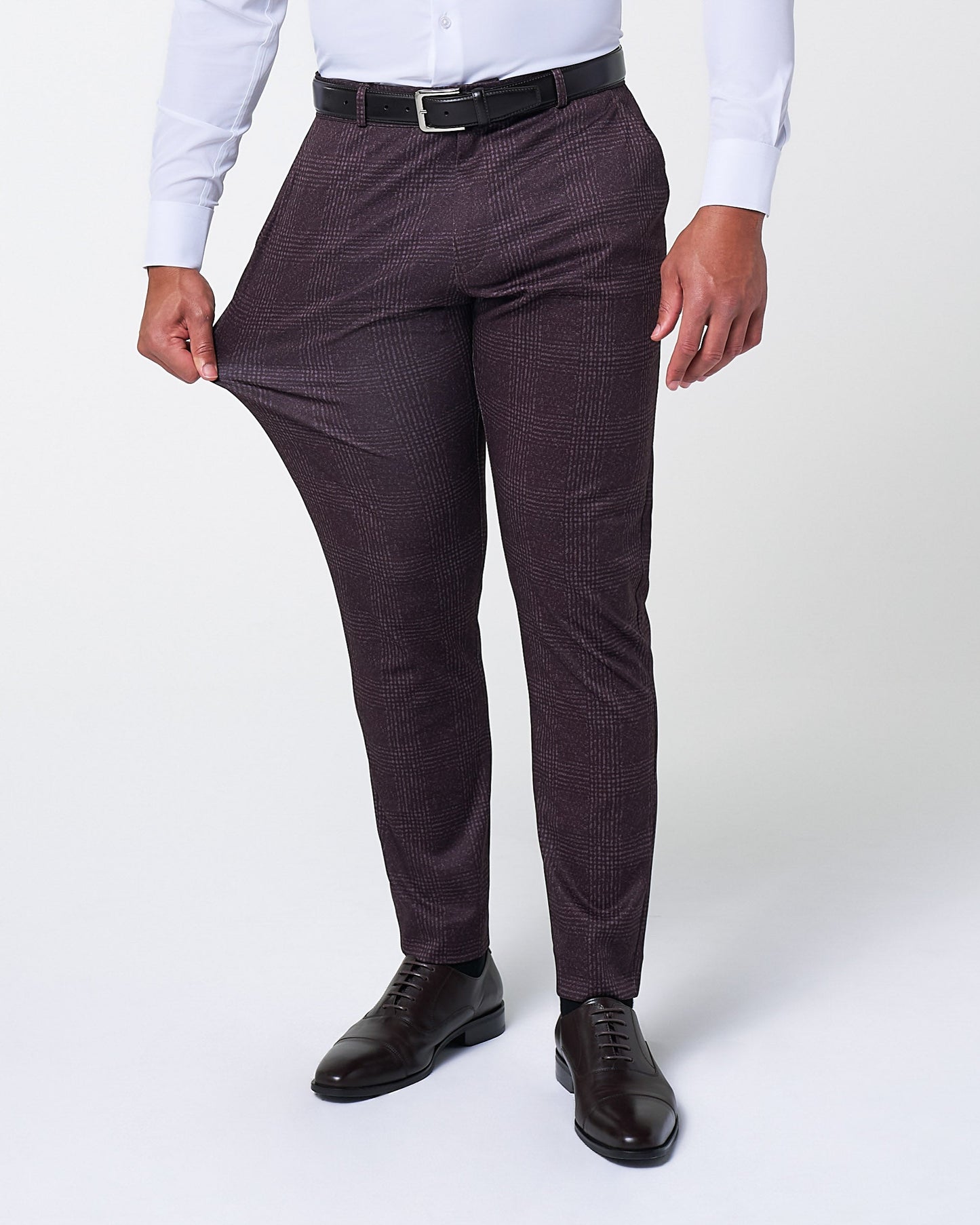State & Liberty Athletic Fit Stretch Suit - Burgundy Big Plaid