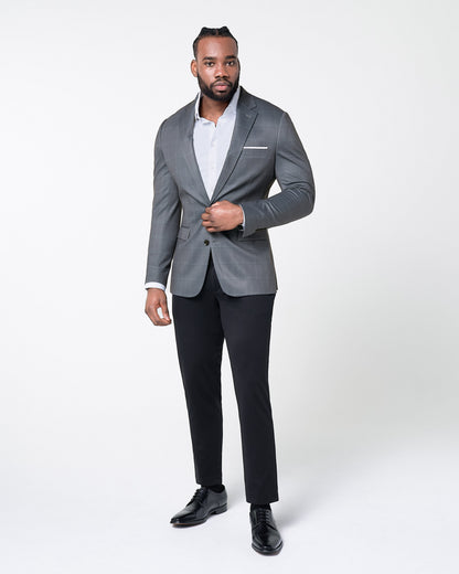State & Liberty Athletic Fit Stretch Blazer - Grey and White Big Windowpane