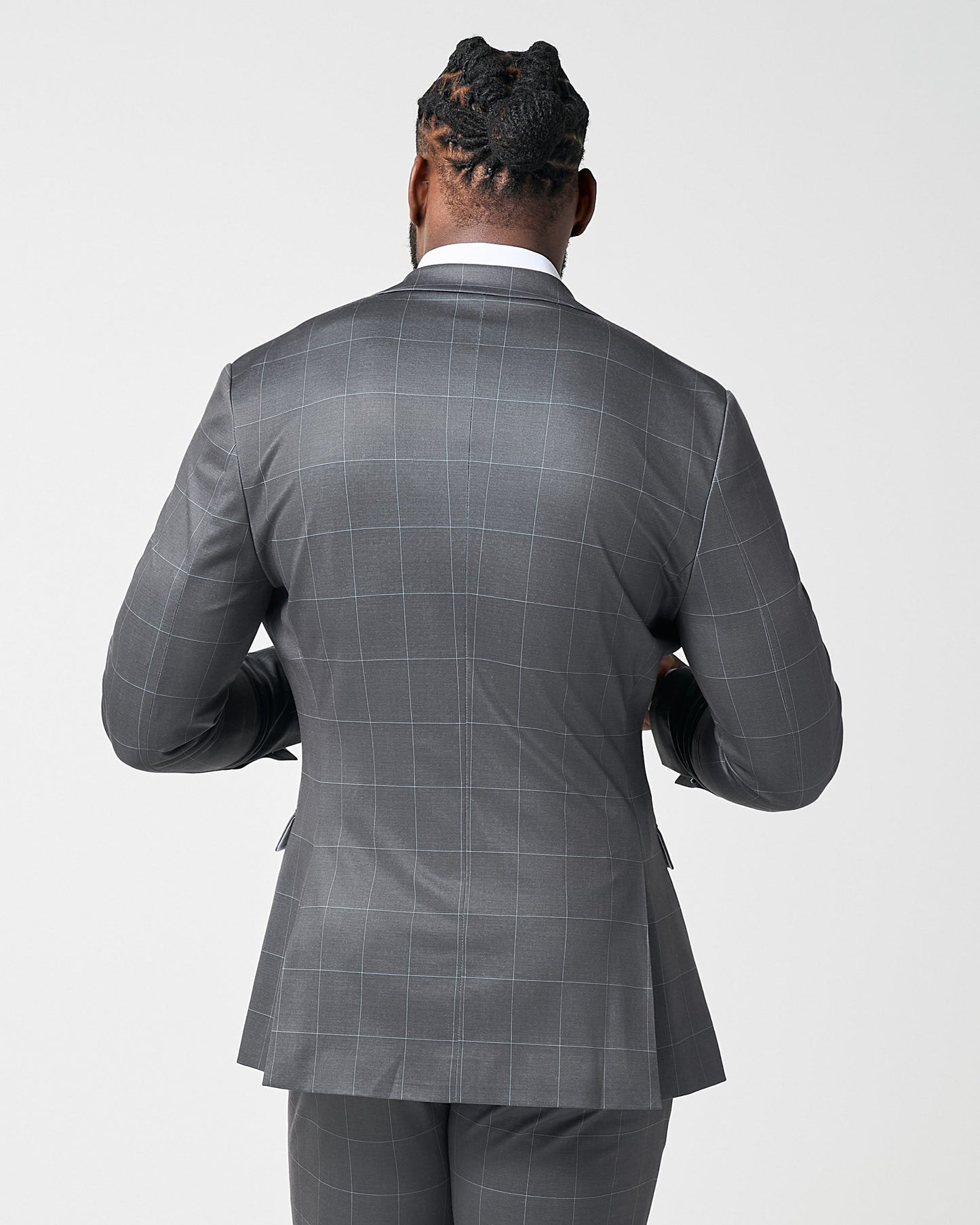 State & Liberty Athletic Fit Stretch Blazer - Grey and White Big Windowpane