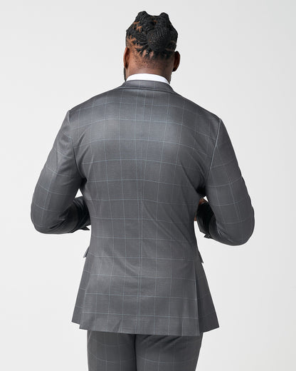 State & Liberty Athletic Fit Stretch Blazer - Grey and White Big Windowpane