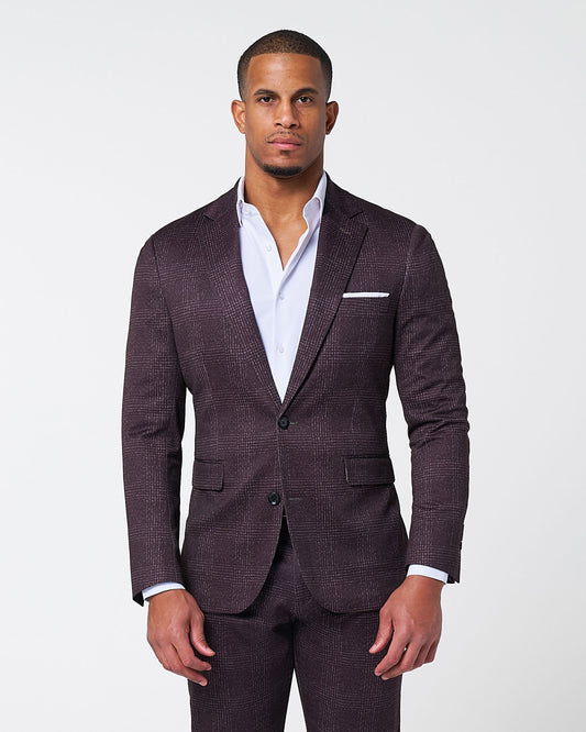 State & Liberty Athletic Fit Stretch Blazer - Burgundy Big Plaid