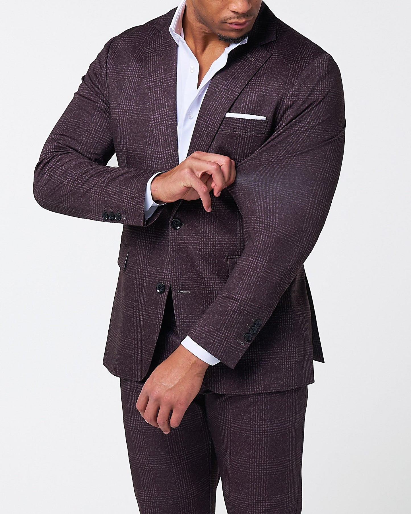 State & Liberty Athletic Fit Stretch Blazer - Burgundy Big Plaid