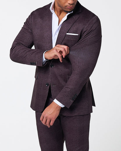State & Liberty Athletic Fit Stretch Blazer - Burgundy Big Plaid
