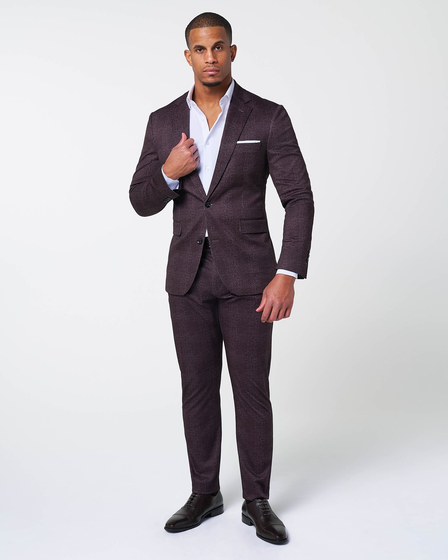 State & Liberty Athletic Fit Stretch Blazer - Burgundy Big Plaid