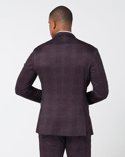 State & Liberty Athletic Fit Stretch Blazer - Burgundy Big Plaid