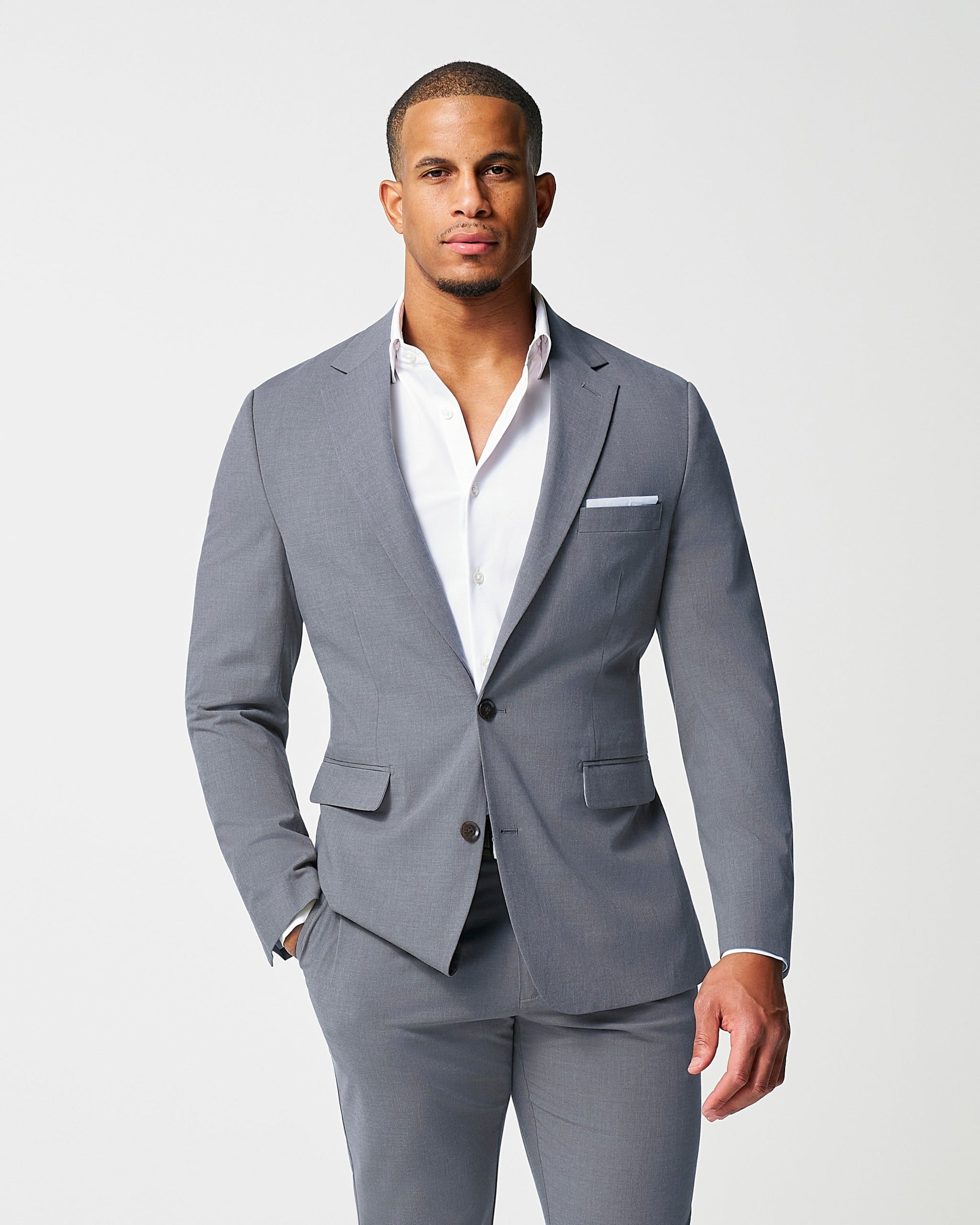 State & Liberty Athletic Fit Stretch Blazer - Lightweight Heathered Smoked Grey