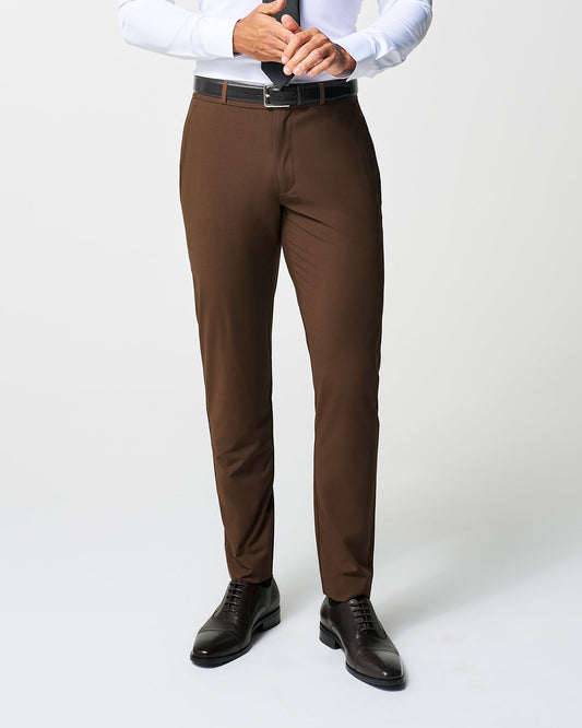 State & Liberty Athletic Fit Stretch Suit Pants - Lightweight Heathered Chocolate