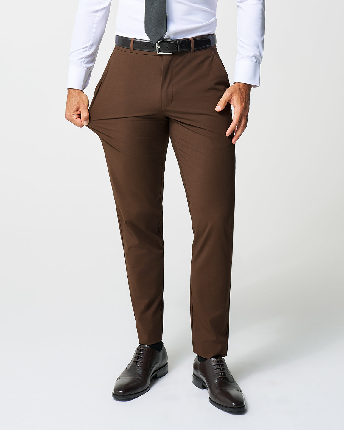 State & Liberty Athletic Fit Stretch Suit Pants - Lightweight Heathered Chocolate