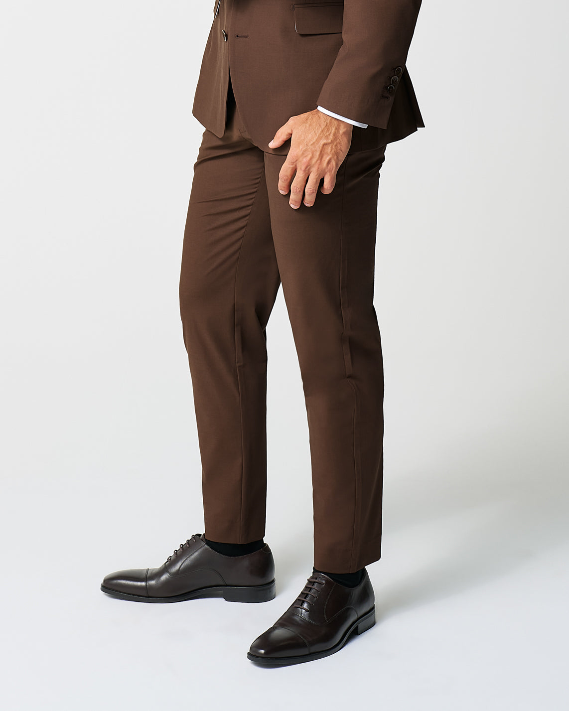 State & Liberty Athletic Fit Stretch Suit Pants - Lightweight Heathered Chocolate