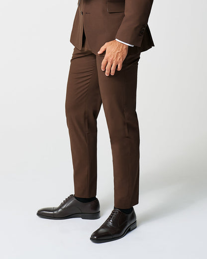 State & Liberty Athletic Fit Stretch Suit Pants - Lightweight Heathered Chocolate