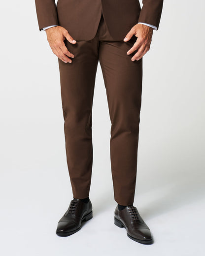 State & Liberty Athletic Fit Stretch Suit Pants - Lightweight Heathered Chocolate