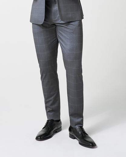 State & Liberty Athletic Fit Stretch Suit Pants - Grey and White Big Windowpane