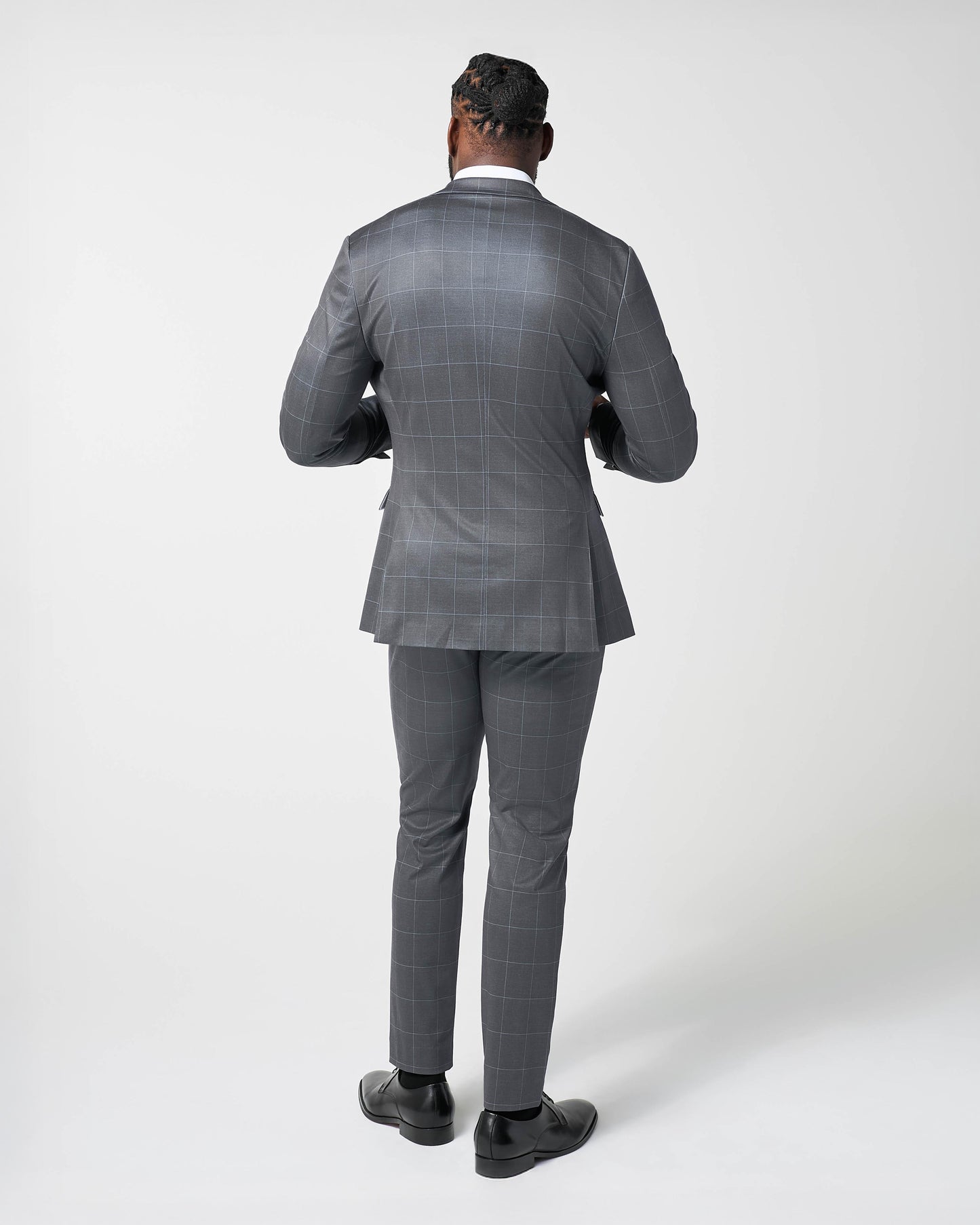 State & Liberty Athletic Fit Stretch Suit Pants - Grey and White Big Windowpane