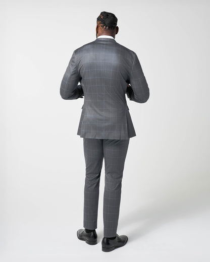 State & Liberty Athletic Fit Stretch Suit Pants - Grey and White Big Windowpane