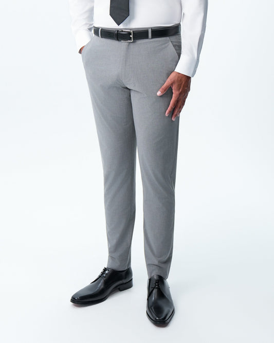 State & Liberty Athletic Fit Stretch Suit Pants - Lightweight Heathered Smoked Grey