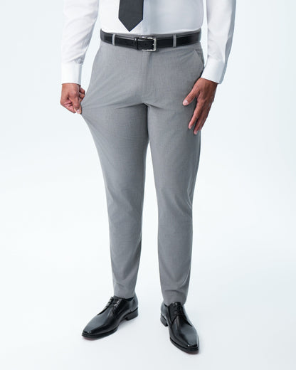 State & Liberty Athletic Fit Stretch Suit Pants - Lightweight Heathered Smoked Grey