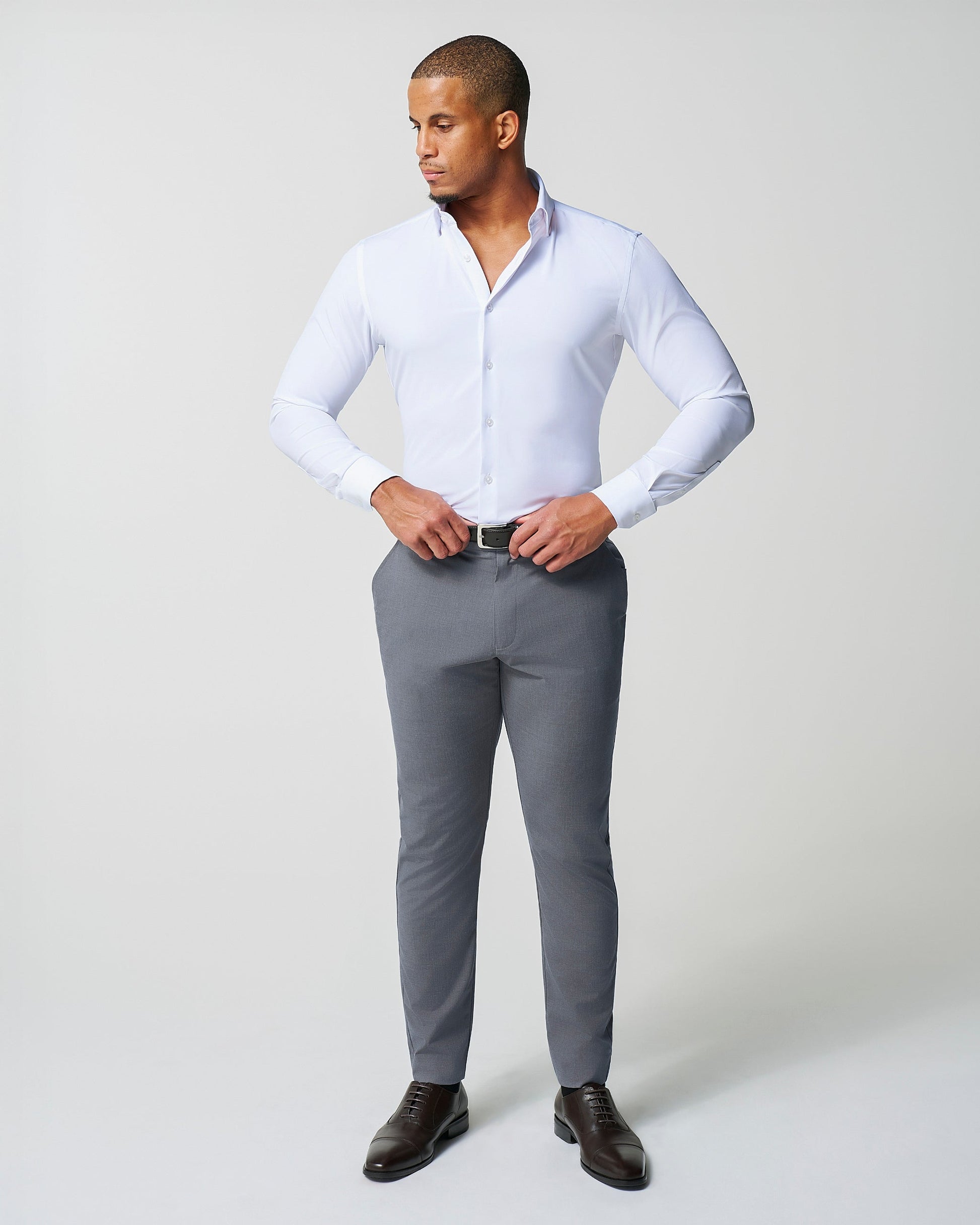 State & Liberty Athletic Fit Stretch Suit Pants - Lightweight Heathered Smoked Grey
