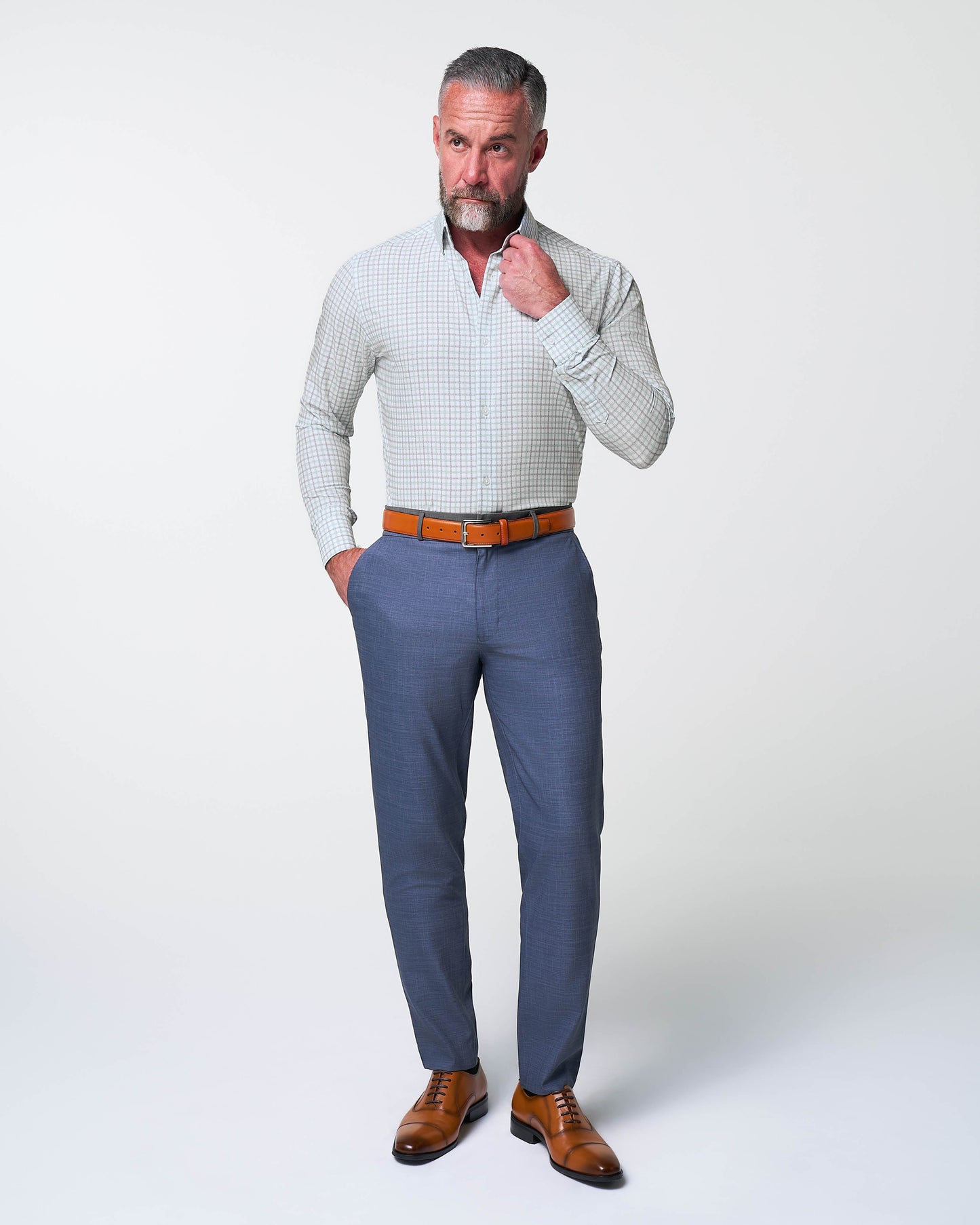 State & Liberty "The Amber" Grey & Light Green Mid Check