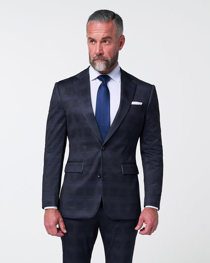 State & Liberty Athletic Fit Stretch Suit - Midnight Navy Plaid & Blue Plaid