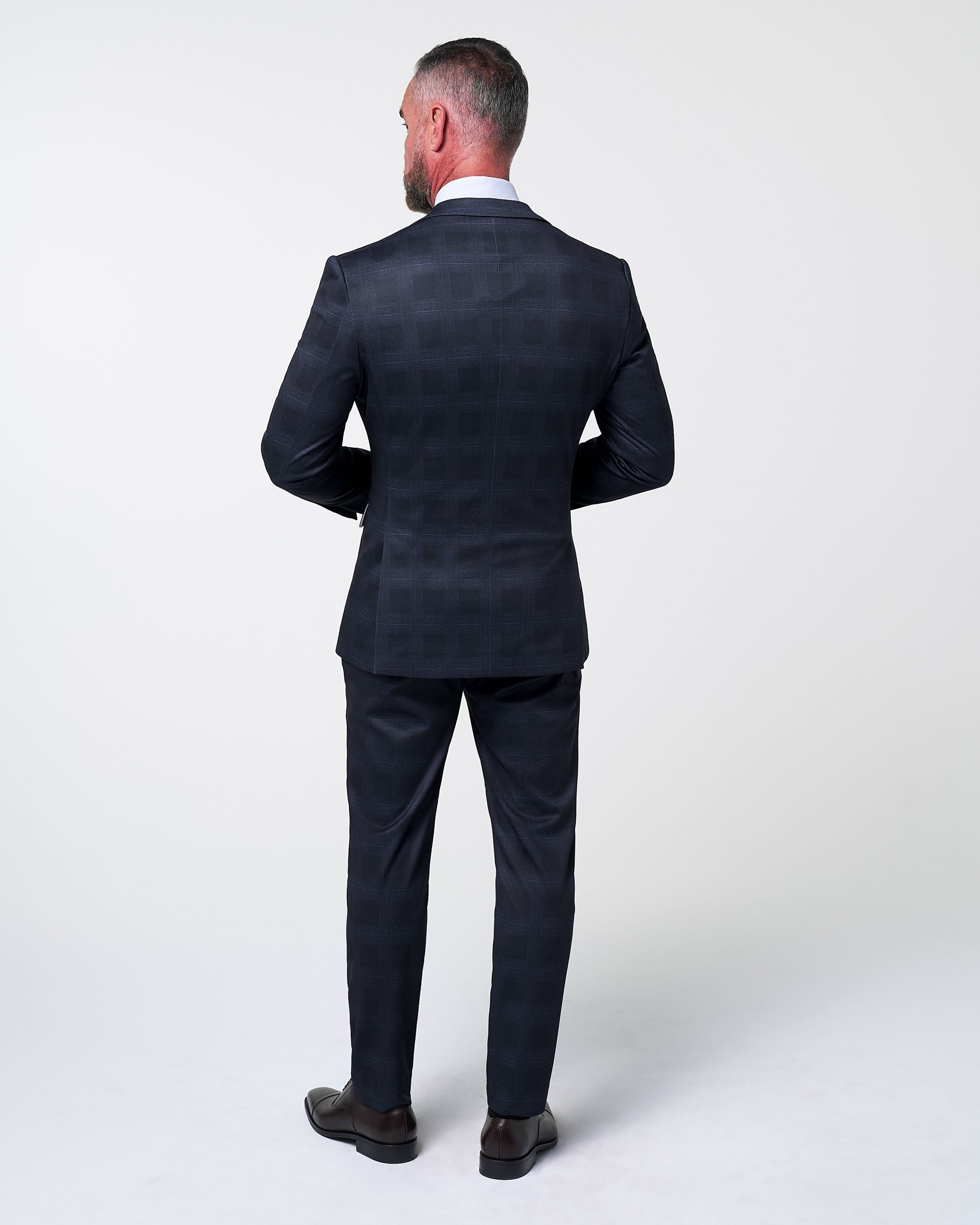 State & Liberty Athletic Fit Stretch Suit - Midnight Navy Plaid & Blue Plaid
