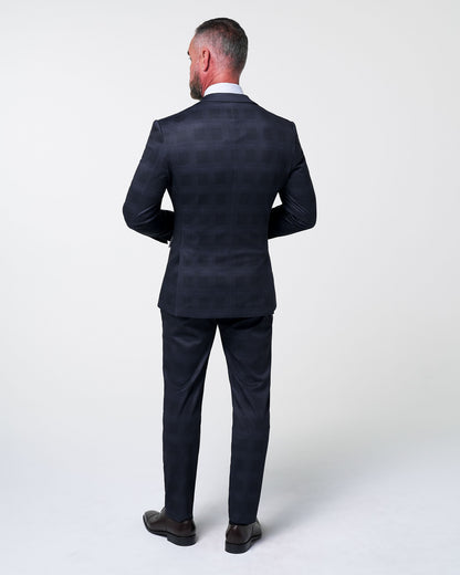 State & Liberty Athletic Fit Stretch Suit - Midnight Navy Plaid & Blue Plaid