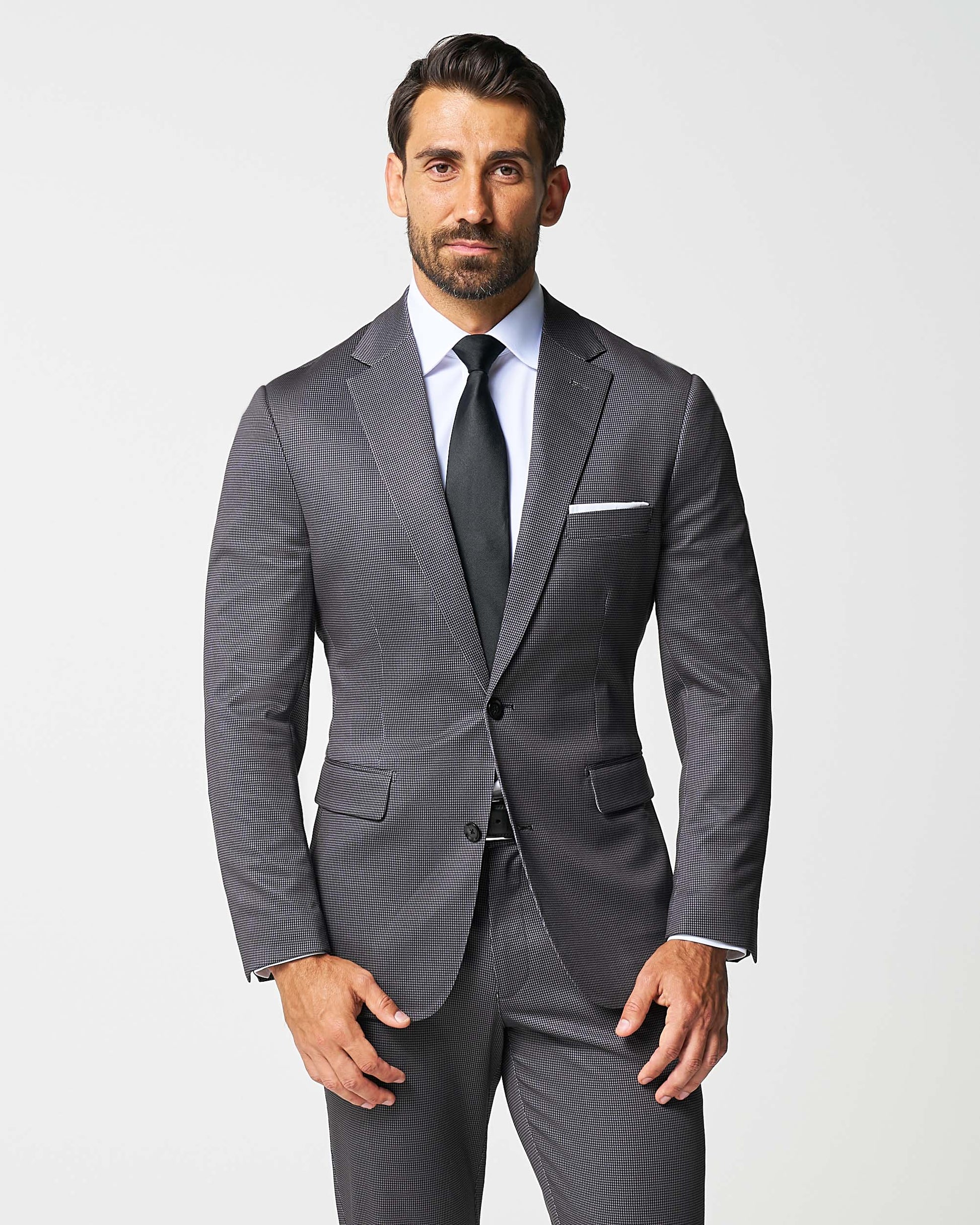 State & Liberty Athletic Fit Stretch Suit - Grey & Black Houndstooth