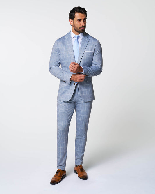 State & Liberty Athletic Fit Stretch Suit - Ice Light Blue Windowpane