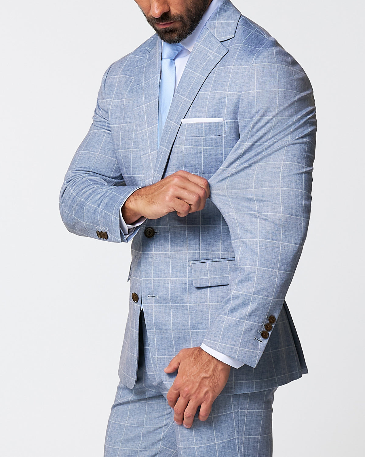 State & Liberty Athletic Fit Stretch Suit - Ice Light Blue Windowpane