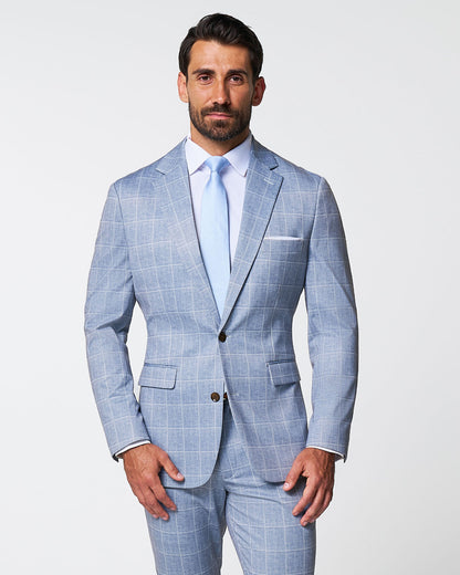 State & Liberty Athletic Fit Stretch Suit - Ice Light Blue Windowpane