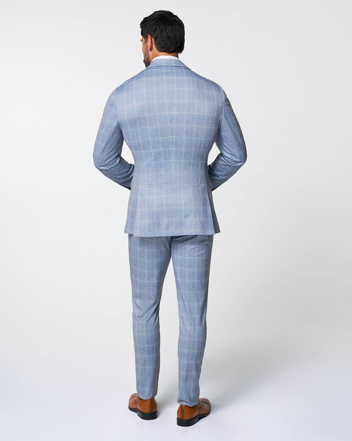 State & Liberty Athletic Fit Stretch Suit - Ice Light Blue Windowpane