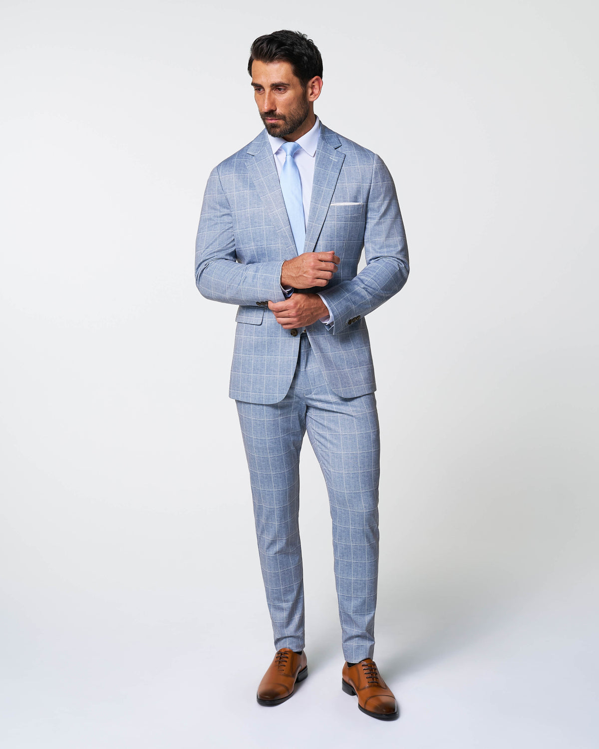 State & Liberty Athletic Fit Stretch Suit - Ice Light Blue Windowpane