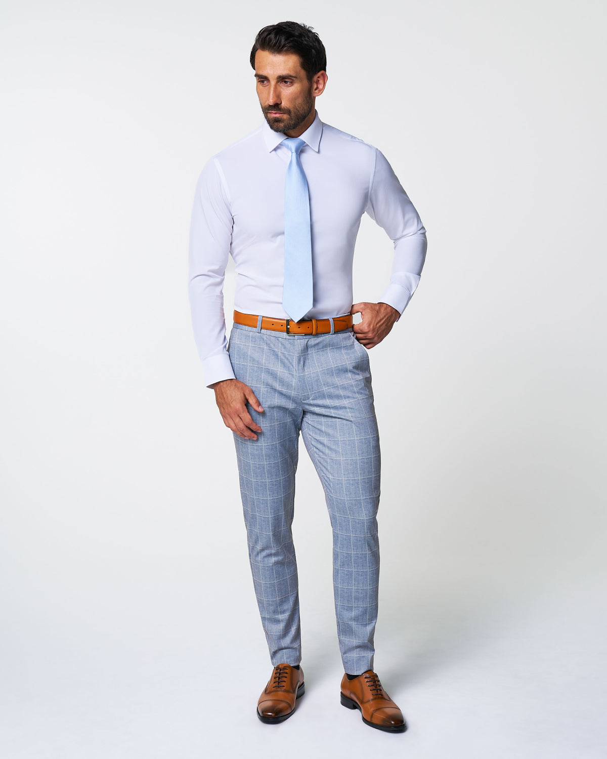 State & Liberty Athletic Fit Stretch Suit - Ice Light Blue Windowpane