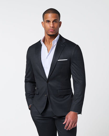State & Liberty Athletic Fit Stretch Suit - Midnight Navy & Blue Microcheck