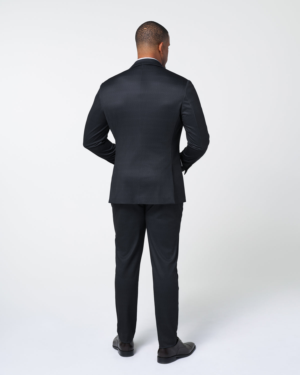 State & Liberty Athletic Fit Stretch Suit - Midnight Navy & Blue Microcheck