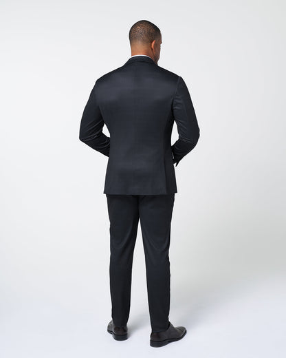 State & Liberty Athletic Fit Stretch Suit - Midnight Navy & Blue Microcheck