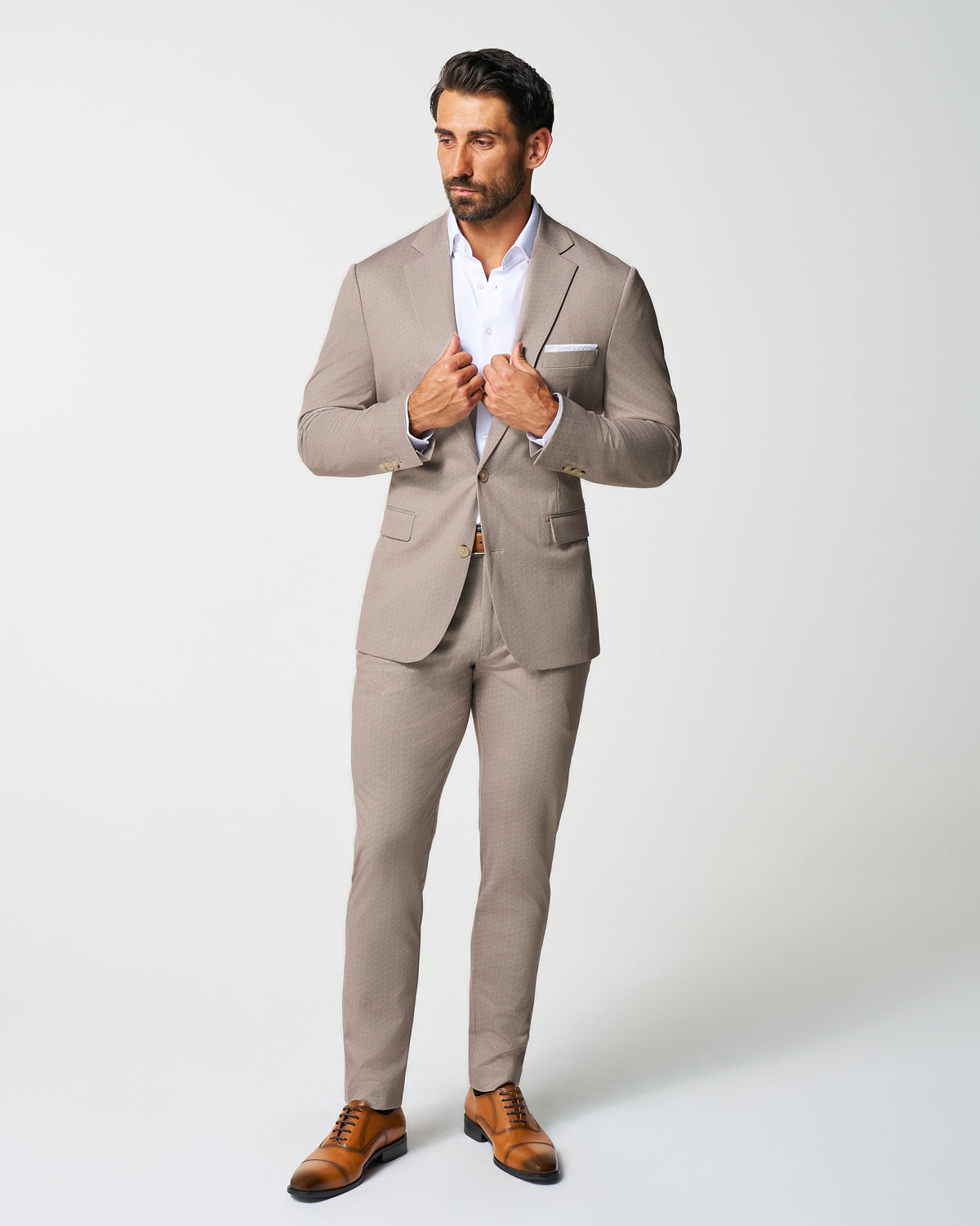 State & Liberty Athletic Fit Stretch Suit - Tan Herringbone