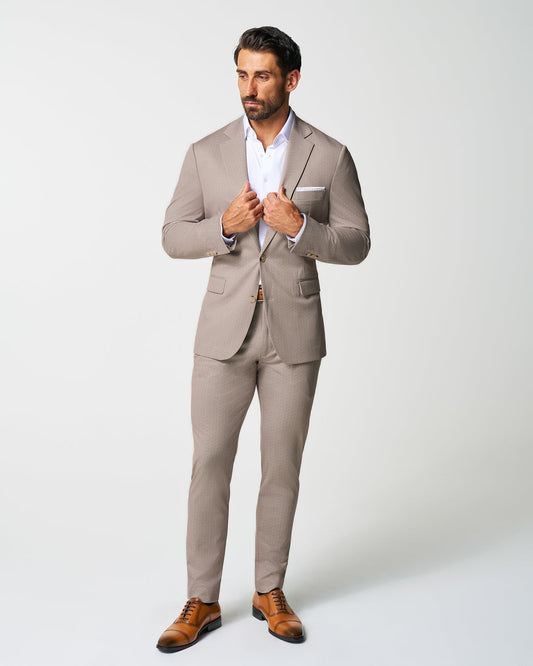 State & Liberty Athletic Fit Stretch Suit - Tan Herringbone