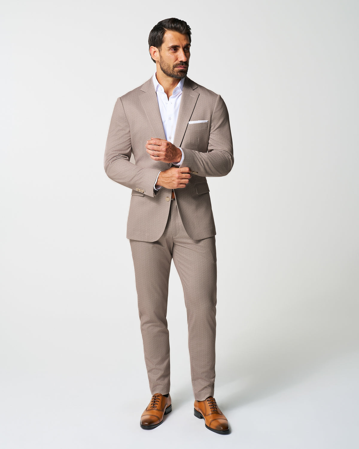 State & Liberty Athletic Fit Stretch Suit - Tan Herringbone