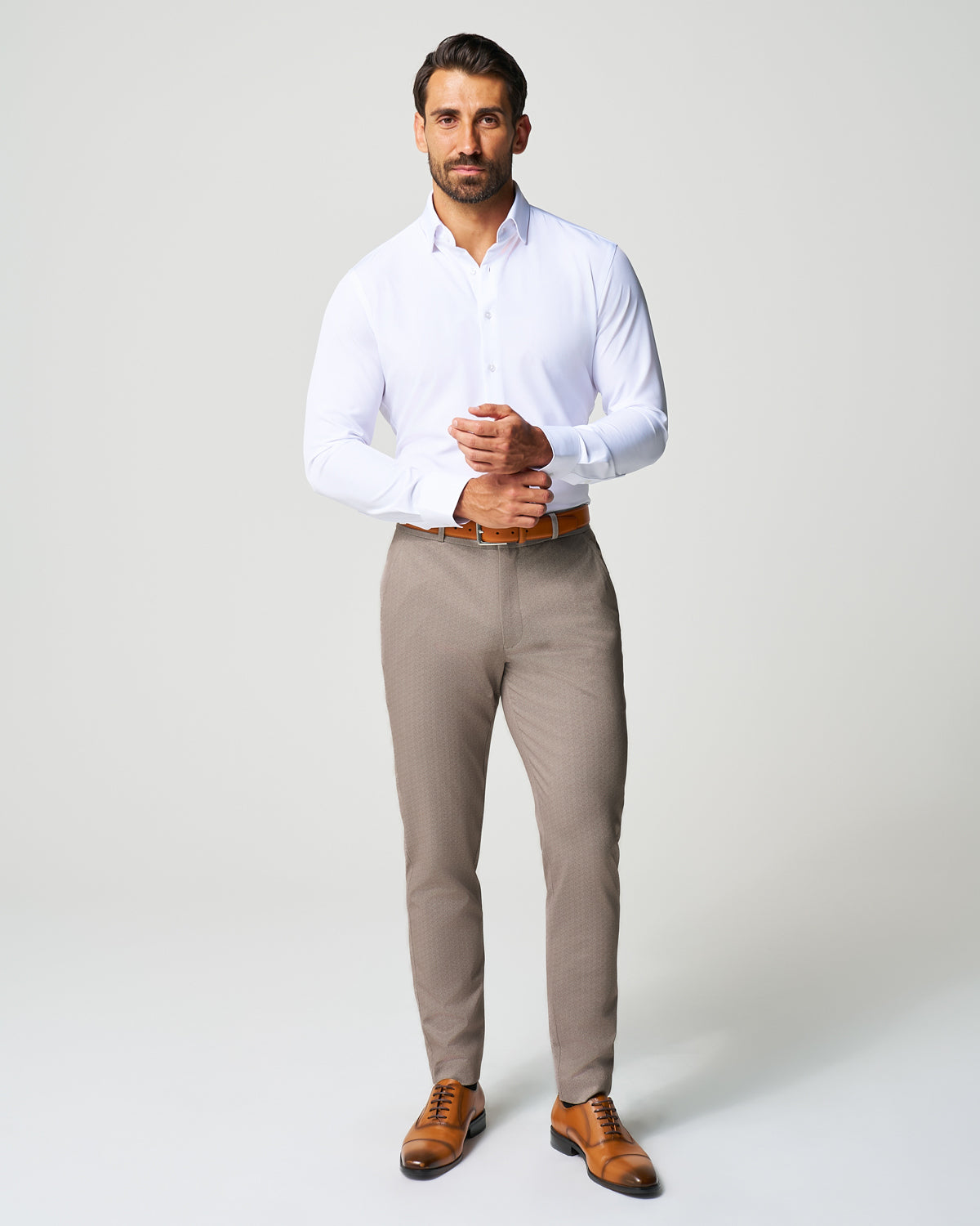 State & Liberty Athletic Fit Stretch Suit - Tan Herringbone