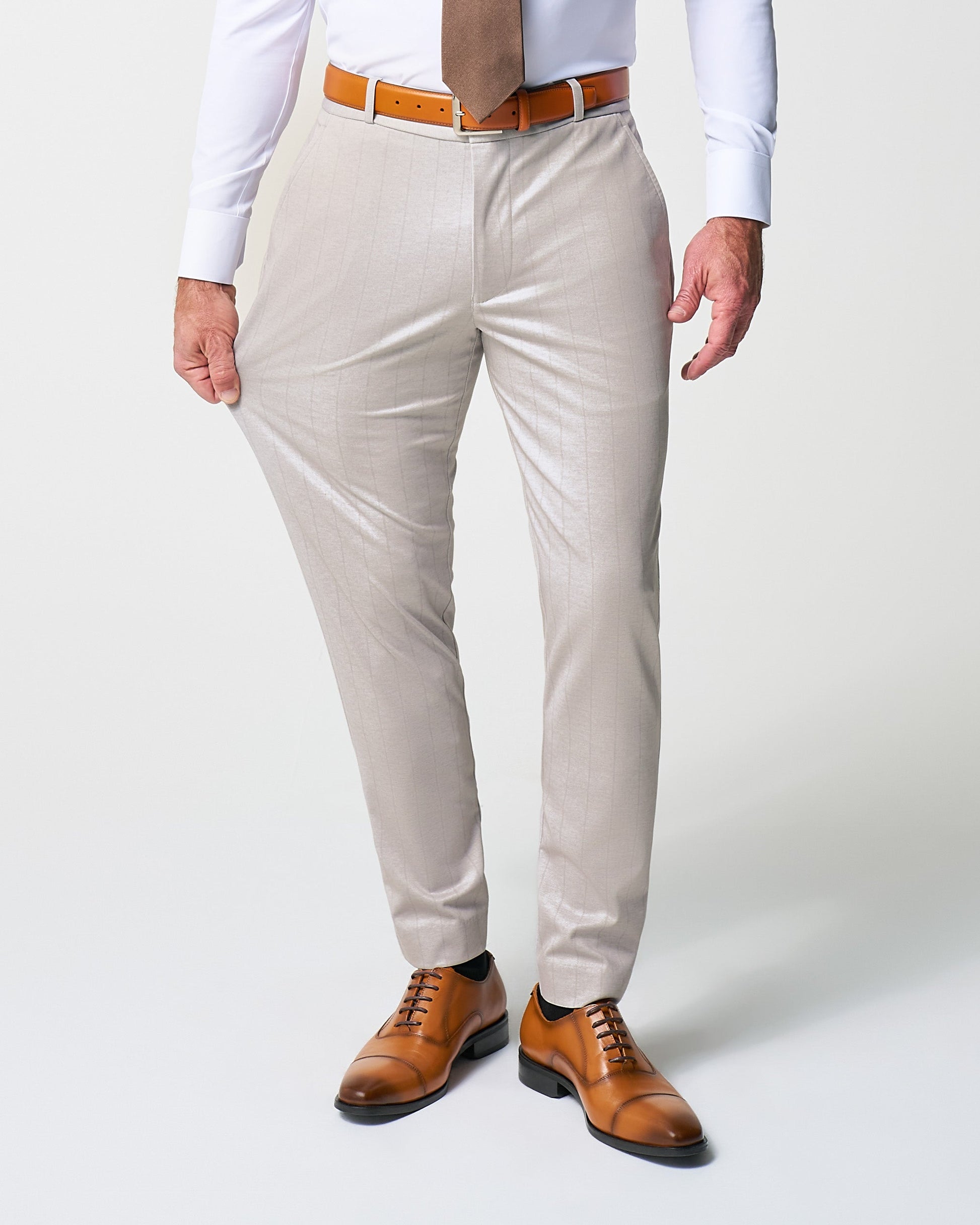 State & Liberty Athletic Fit Stretch Suit - Bone with Tan Stripes