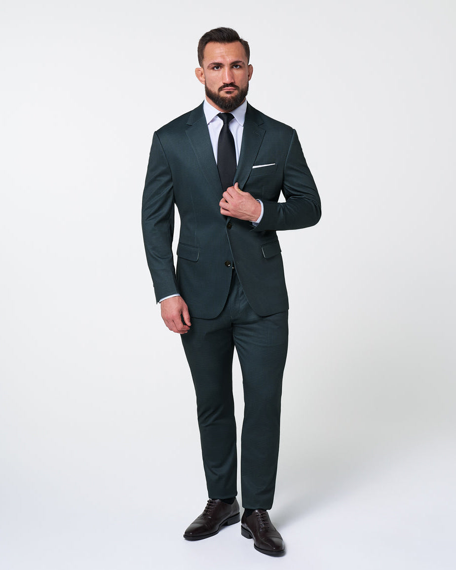 State & Liberty Athletic Fit Stretch Suit - Navy and Light Blue Microcheck