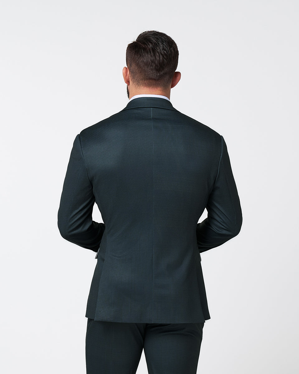 State & Liberty Athletic Fit Stretch Suit - Navy and Light Blue Microcheck